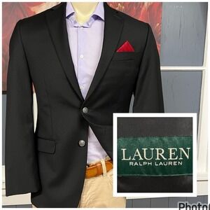 Lauren Ralph Lauren Blazer Jacket Sport Coat Mens 36R Wool Black Metal Buttons